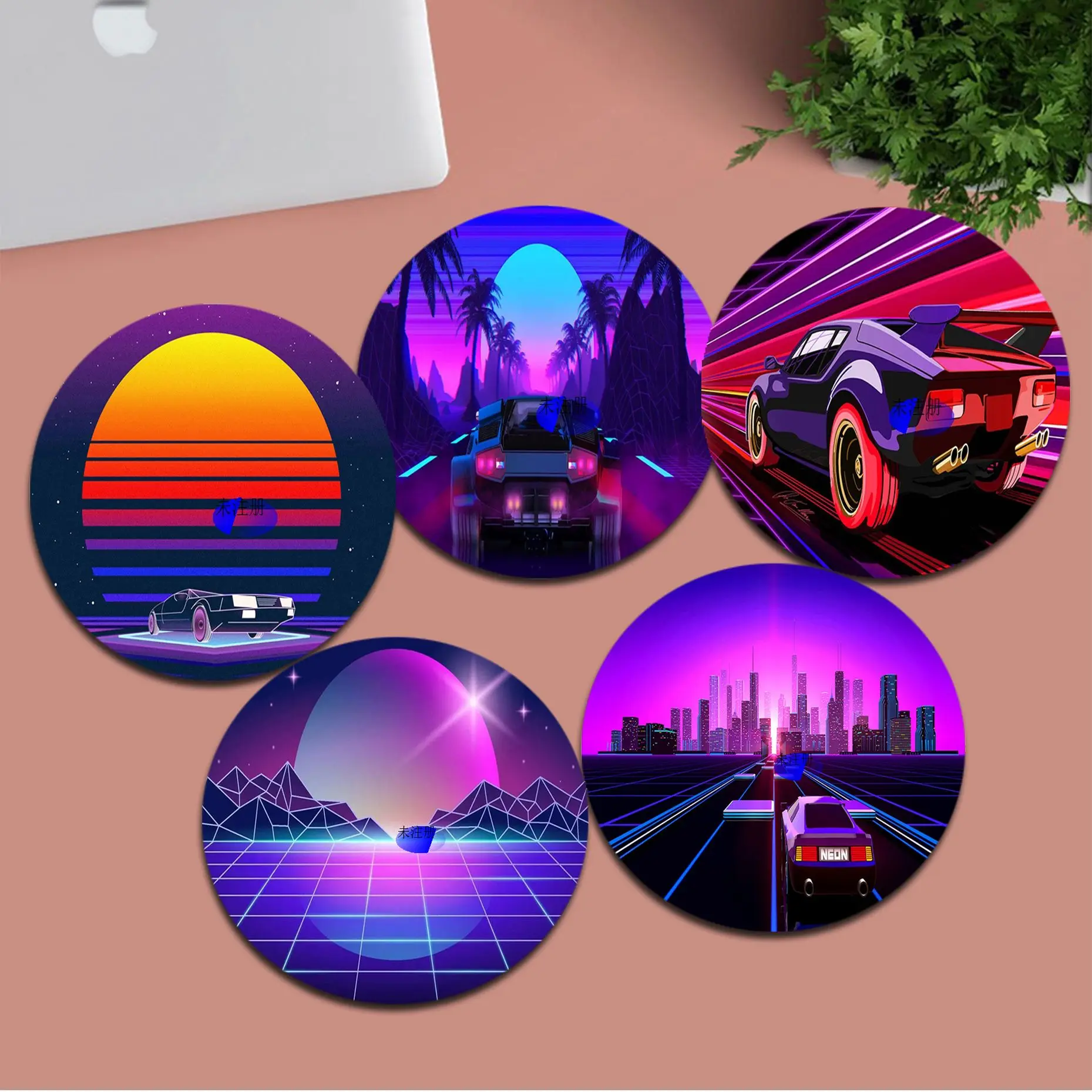 

Funny Neon Retrowave synthwave Anti-Slip Round Cabinet Gaming Laptop Computer Desk Mat Notbook Mouse Pad for PC Desk Pad
