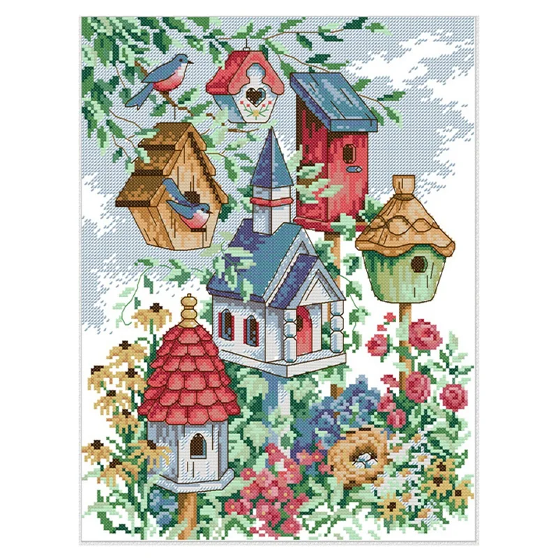

Cross Stitch Stamped Kits Printed Embroidery Cloth Needlepoint Kits Easy Patterns For Bird's Home 11CT