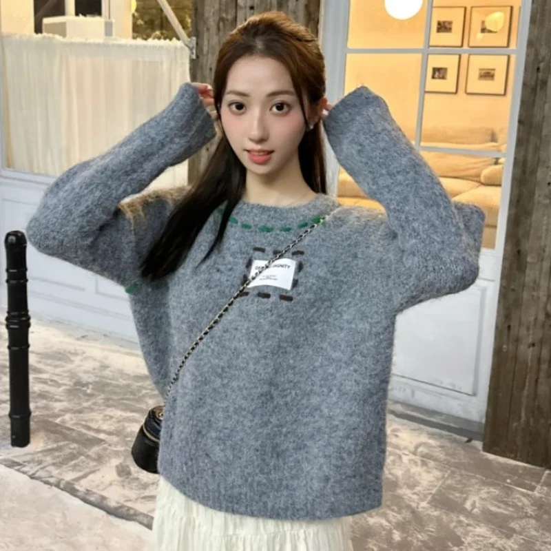 Корейский тривимерный вязаный топ с вишневым дизайном женский зимний новый