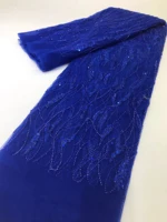 luxurious royal blue sequence lace fabrics nigeria lace 2022 embroidery mesh lace fabric 3d beaded african wedding lace fabric