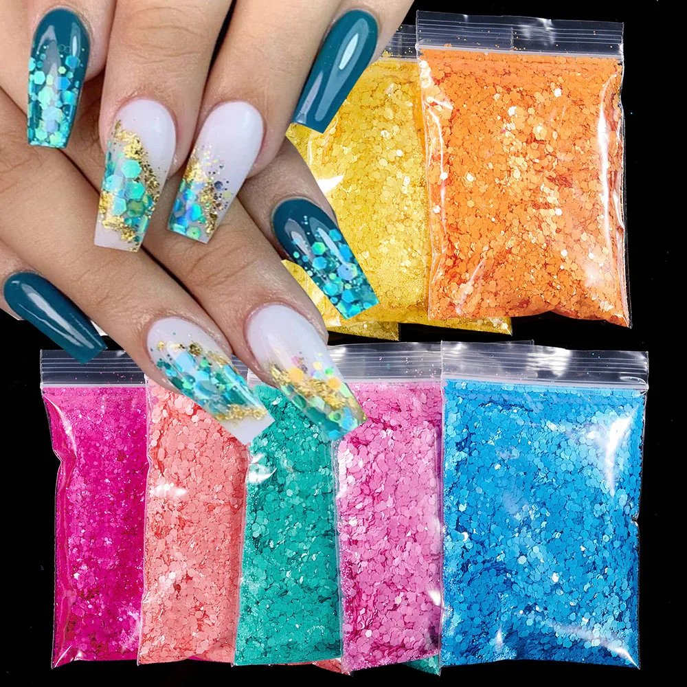 

50g/Bag Iridescent Holographic Nail Sequins Acrylic Powder Nail Art Decoration Mixed Mermaid Hexagon Paster Glitter Sequins