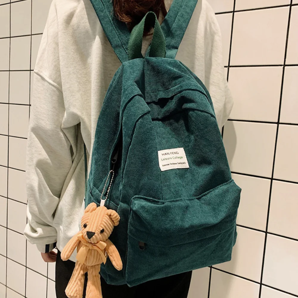 Retro Women's Backpack Solid Color Striped Corduroy Student School Bag School Leisure Travel Fashion Large Capacity Backpack