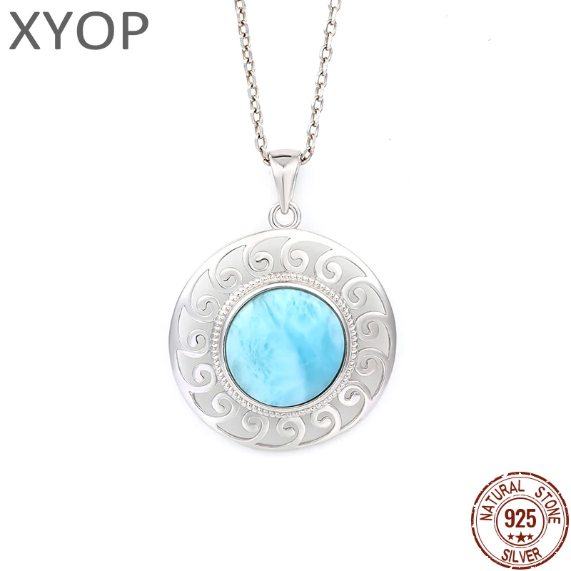 

Sunflower Retro Plated Gold 925 Sterling Silver Pendant Necklace Natural Precious Dominica Larimar Jewelry Gifts for Woman