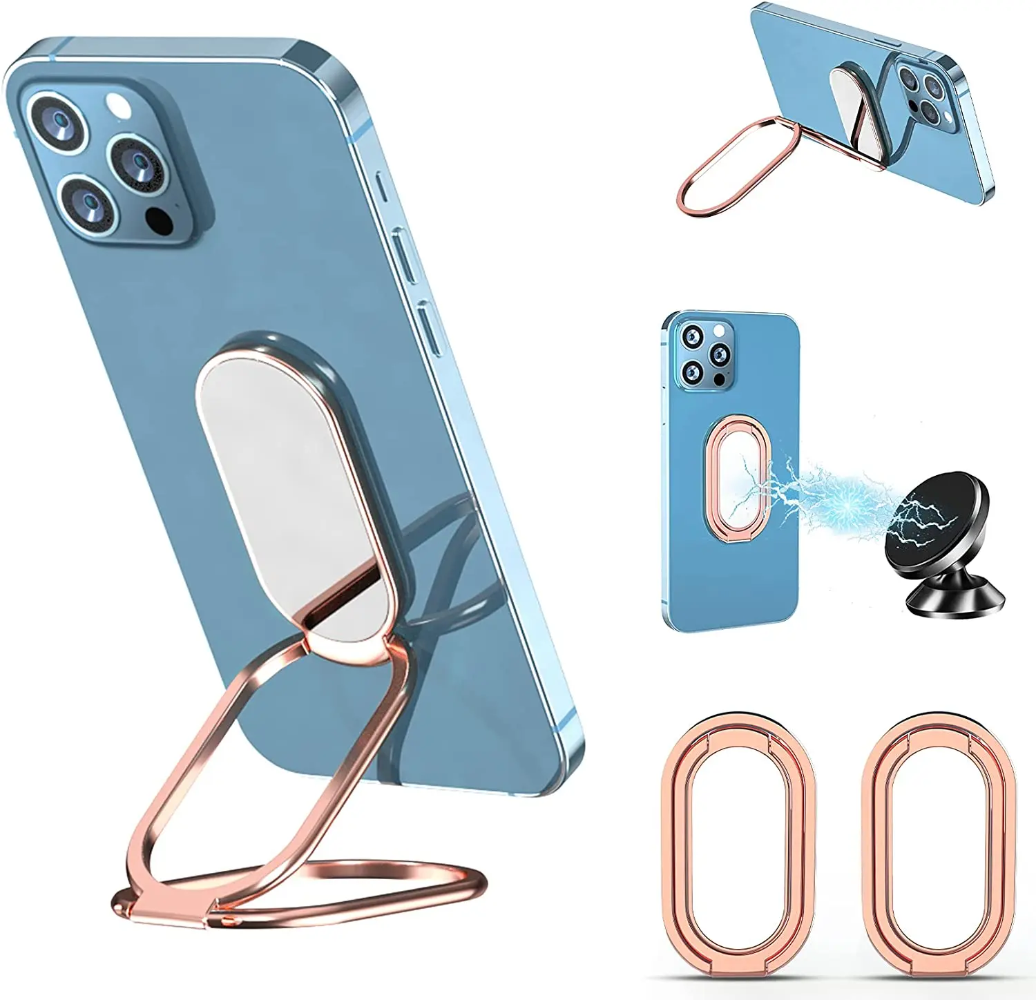

2 Pack Cell Phone Ring Holder Finger Kickstand 360°Rotation Ultra-Thin Cell Phone Back Grip Foldable Cellphone Stand Compatible