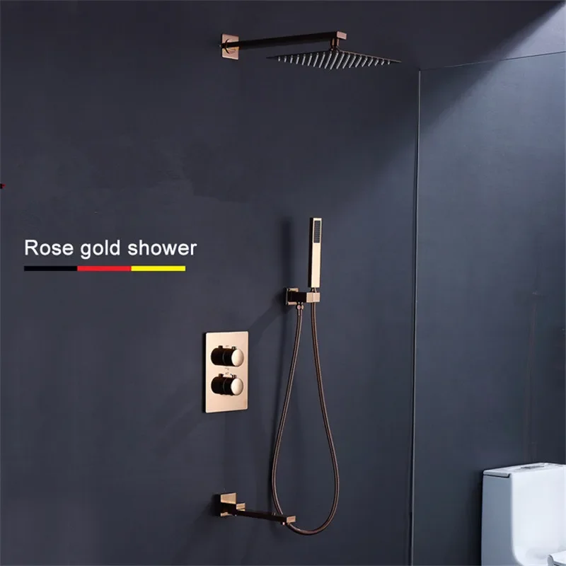 Набор для душа в ванную комнату квадратный смеситель цвета розового золота с