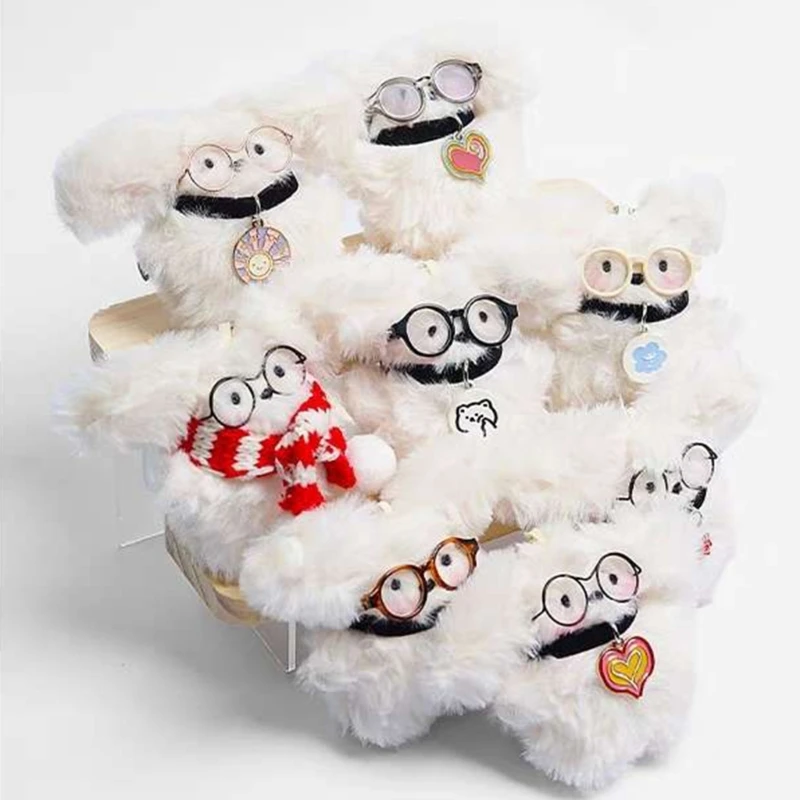 

Lovely Plush Dog Ornament Stuffed Toy with Glasses Perfect Couple Gift Dog Bag Pendant Keychain Decorations F19D