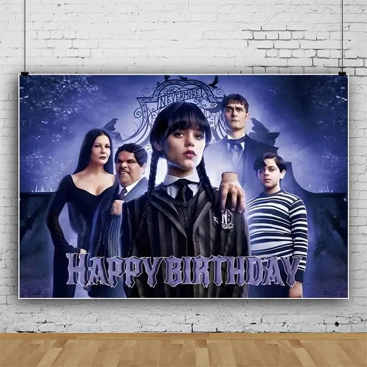 

Wednesday Birthday Addams Party Backdrop Decoration Anniversaire Photography Props Party Photo Background Picnic Cloth Gift