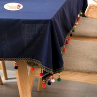 proud rose navy blue table cloth tafellaken cotton linen tablecloths creative tassel tablecloth table cover wedding decoration