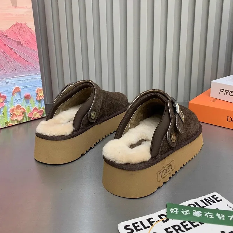 Обувь Женские тапочки Меховые шлепанцы Тапочки на платформе с закрытым носком
