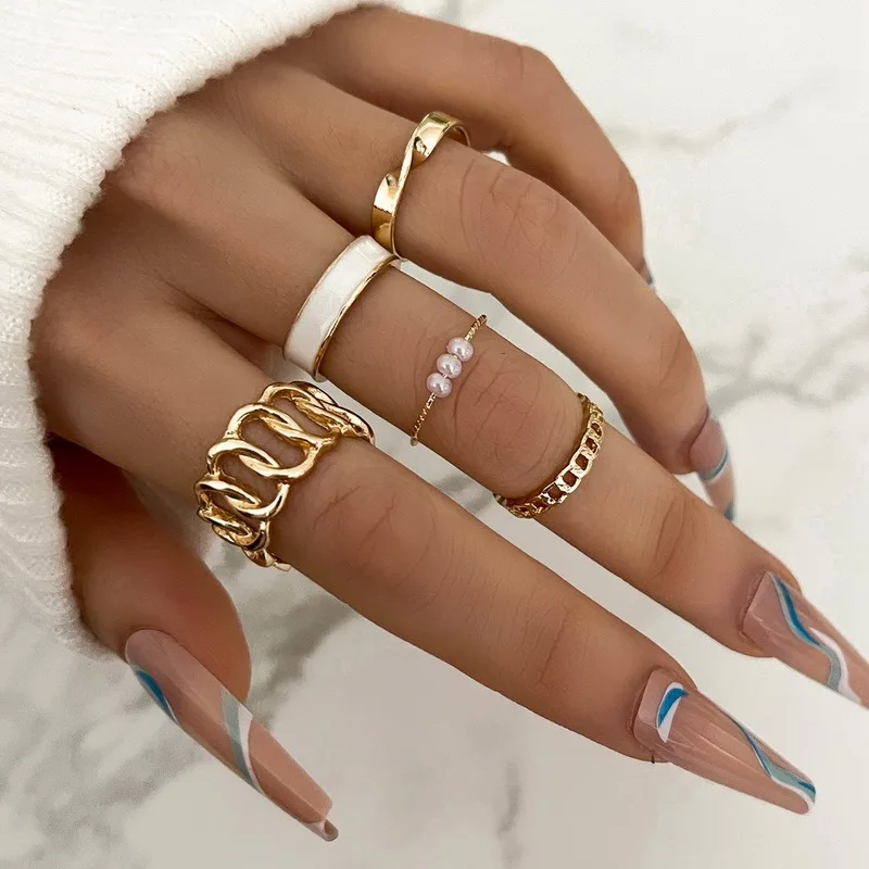 

New Trendy Gold Color Simple Ring Set Irregular Geometric Oval Hollow Out Opening Rings For Women Girls Party Jewelry Gift