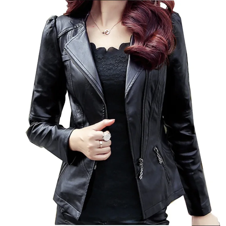 Leather Clothes Women's Short Fit Spring and Autumn Han Fit Pu JACKET MOTORCYCLE Clothes Skinny Coat Women's Wear