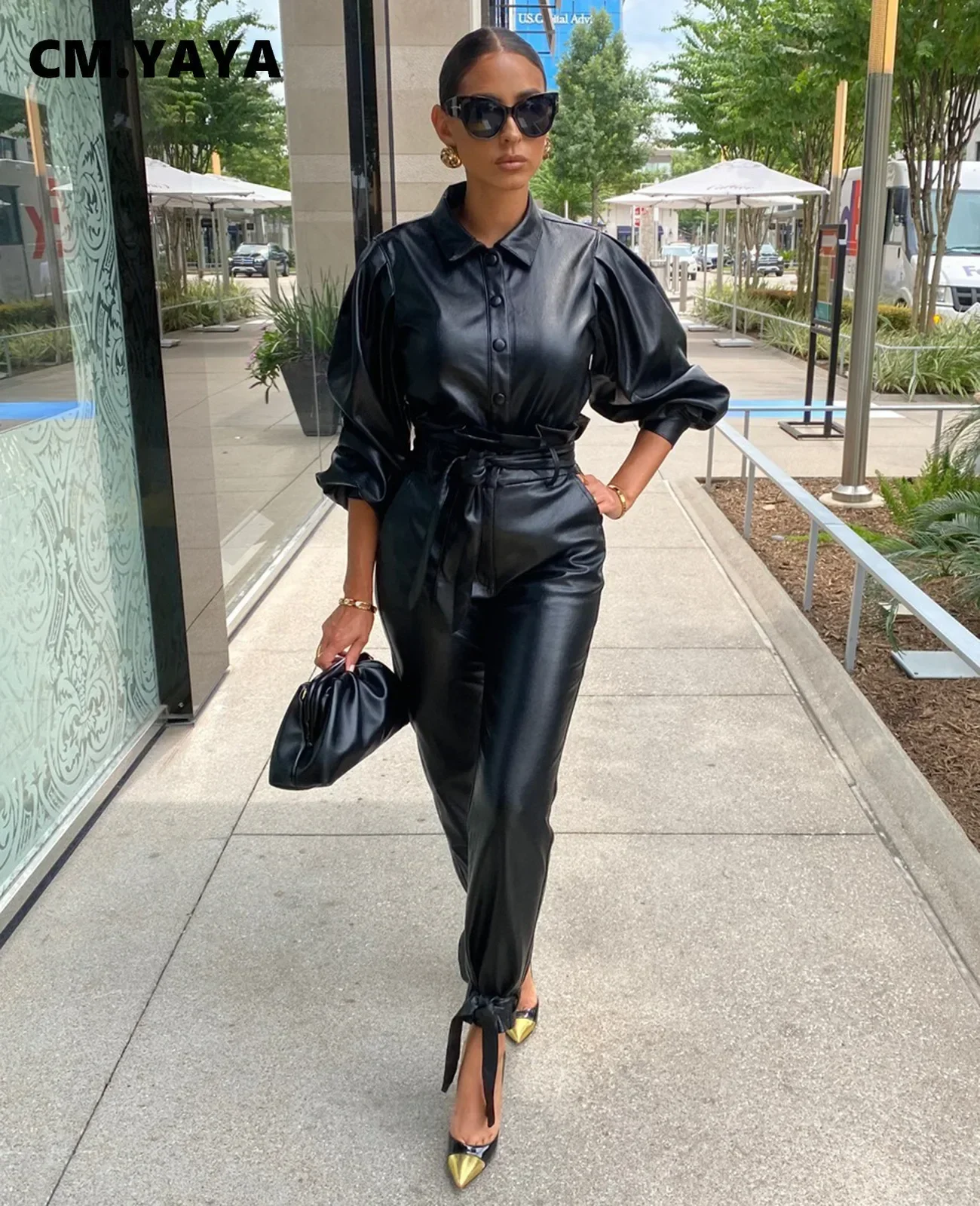 Женский спортивный костюм из двух предметов комплект искусственной кожи топ с