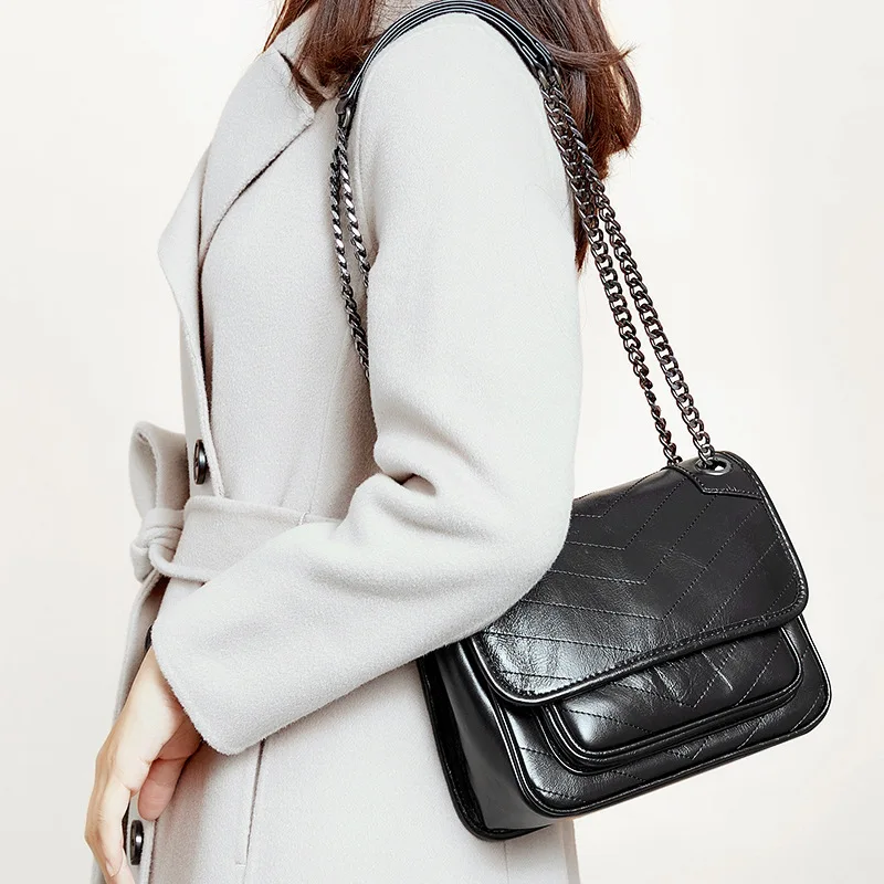 

New 2023 Luxury Designer Vintage Cowhide Leather Women Shoulder Bag Messenger Female Genuine Leather Flap Handbag Crossbody Bag