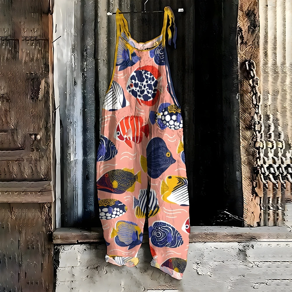 Новинка 2024 года пляжные брюки комбинезон свободный хлопковый с рисунком рыбы