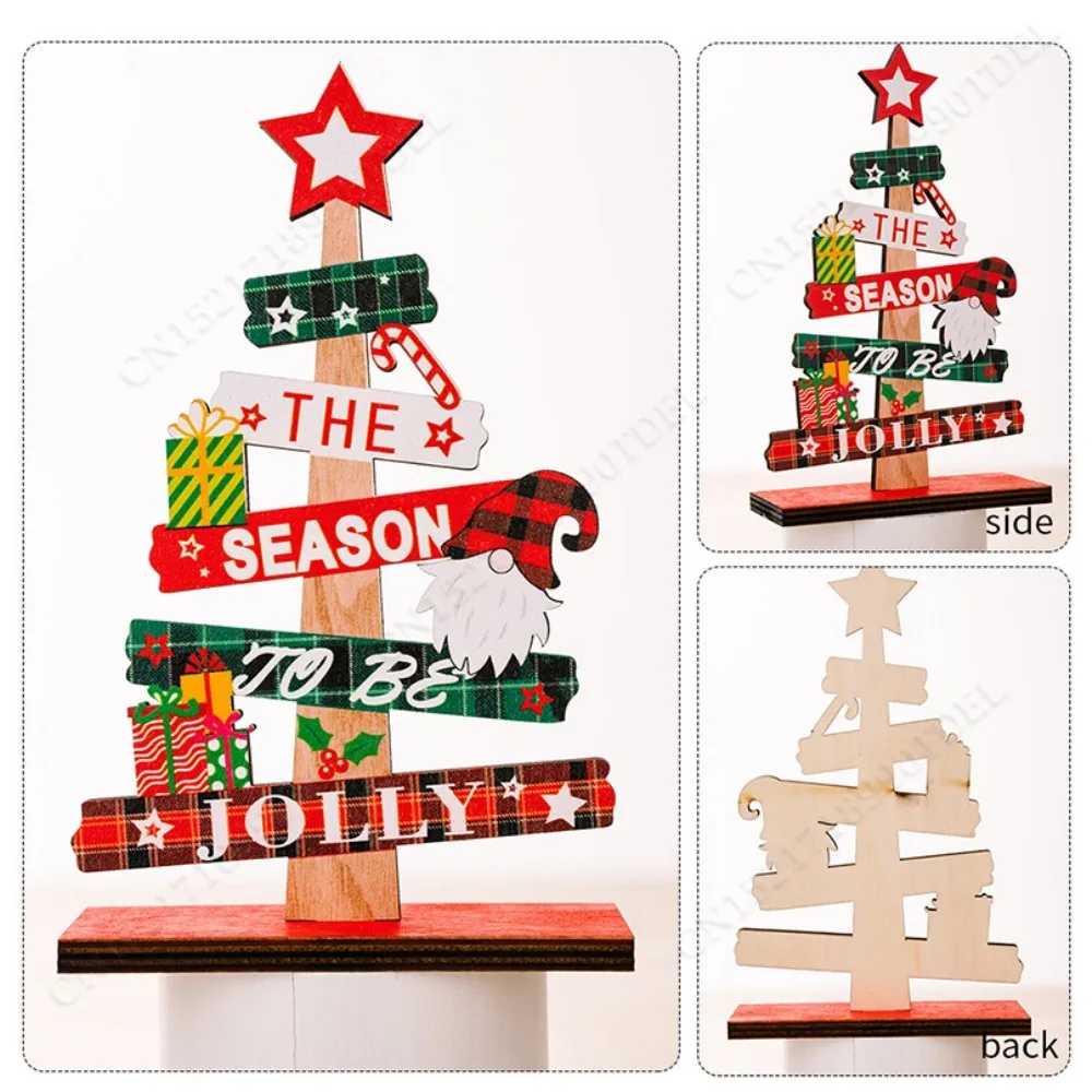 Деревянная рождественская елка настольное украшение Санта-Клаус веселая