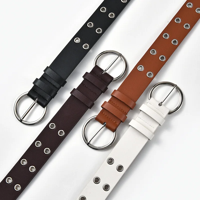 

Женский двухрядный ремень с пряжкой в виде ушей, женские модные ремни в стиле панк для джинсов, Женская открытая круглая пряжка