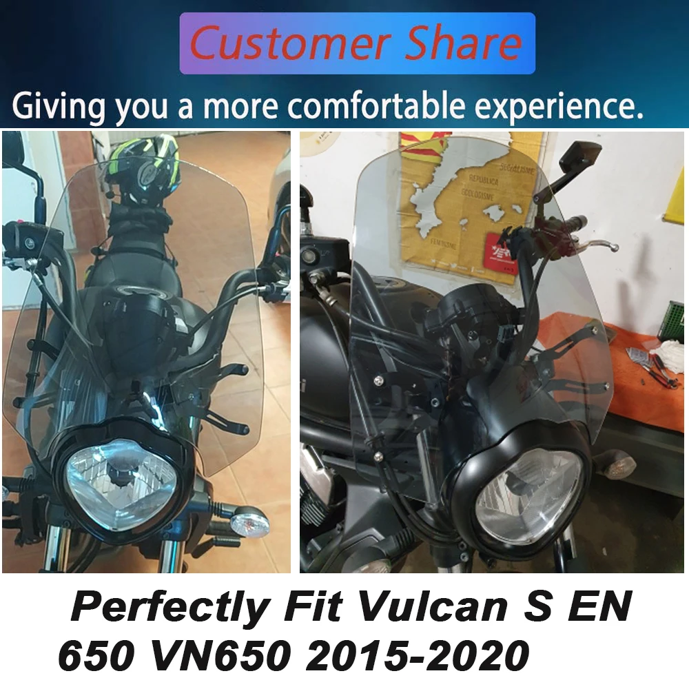 Ветровое стекло для мотоцикла Kawasaki Vulcan S 650 со скобой крепления 2015-2023 гг. 2016, 2017, 2018, 2019, 2020.