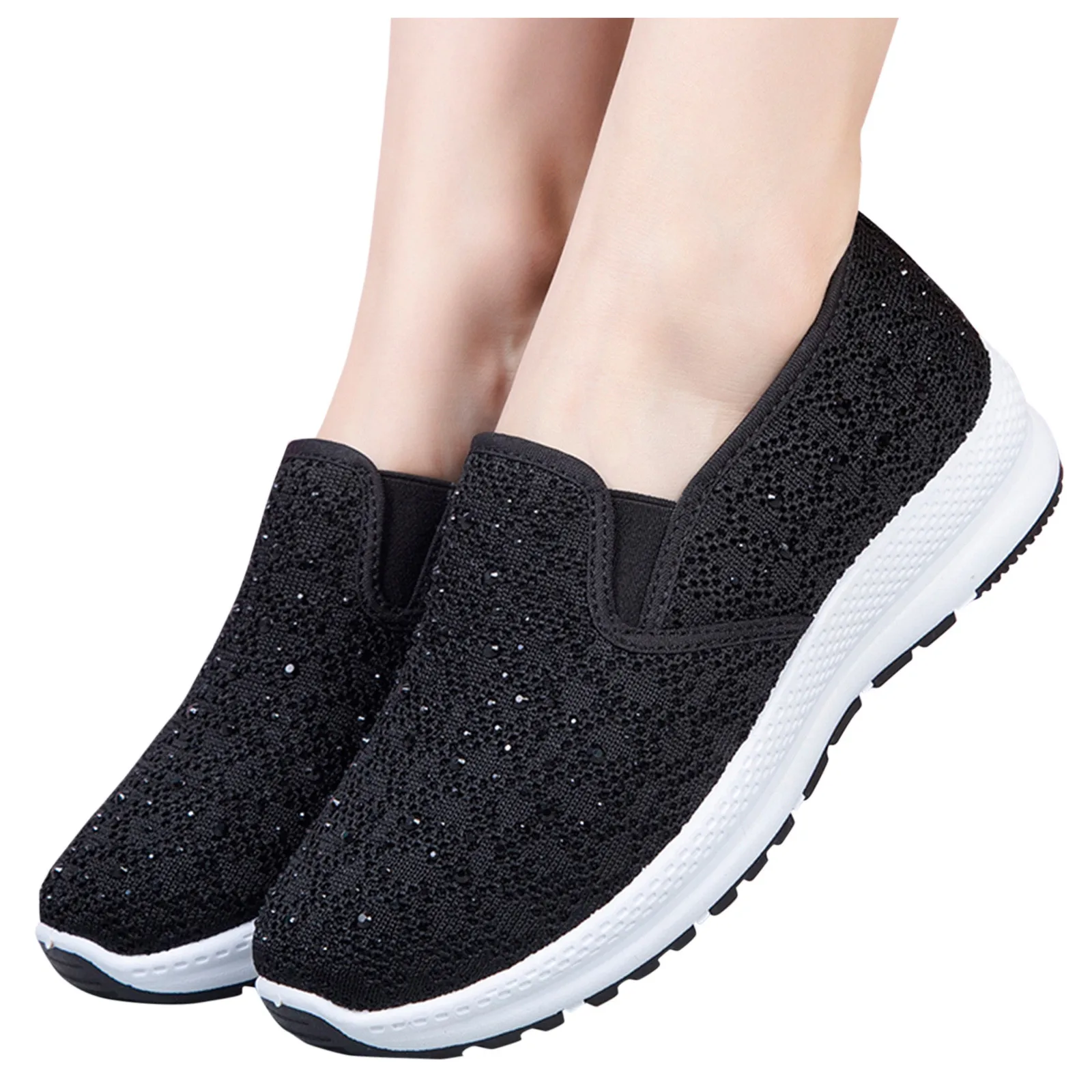 

2022 New Sneakers for Women's Fashion Breathable Walking Mesh Crystal Sport Shoes Slip on Flat Loafers Shoes Zapatos De Mujer