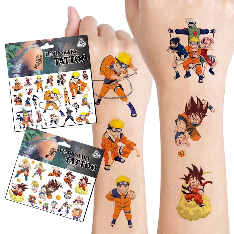 

Anime NARUTO Dragon Ball Tattoo Stickers Son Goku Uzumaki Uchiha Sasuke Kakashi Action Figure Cartoon Kids Girls Birthday Gift