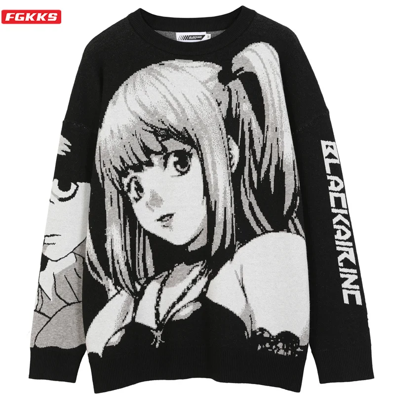 

Mens ip op Streetwear arajuku Sweater Vintae Japanese Style Anime irl Knitted Cotton Pullover Sweaters Male