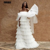 fivsole beach wedding dress tiered floor length detachable bow sleeves robe de mariee customize bridal gown vestido de novia
