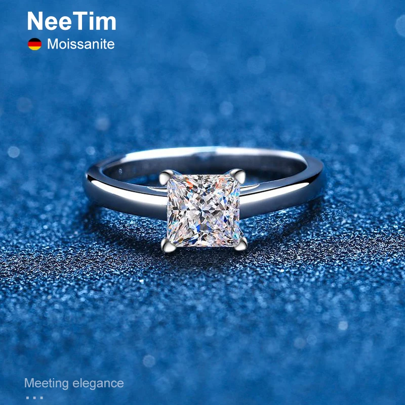 

NeeTim Certified Moissanite Engagement Ring 1CT 2CT D Color VVS Diamond Bridal Proposal Rings Sterling Silver Weddig Band Gift