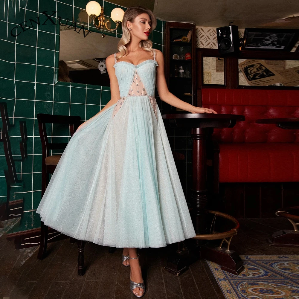 

Cenxuan Sexy Crystal Spaghetti Strap V-Neck Sleeveless Backless Lace Formal Party Dresses For Women Customised Vestido De Fiesta