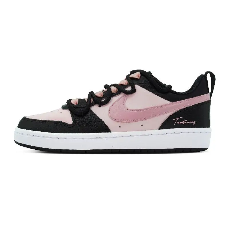 【Customize】Nike Court Borough Skateboarding Shoes Women's Low-top Black/White/Pink Sneakers shoes BQ5448-115