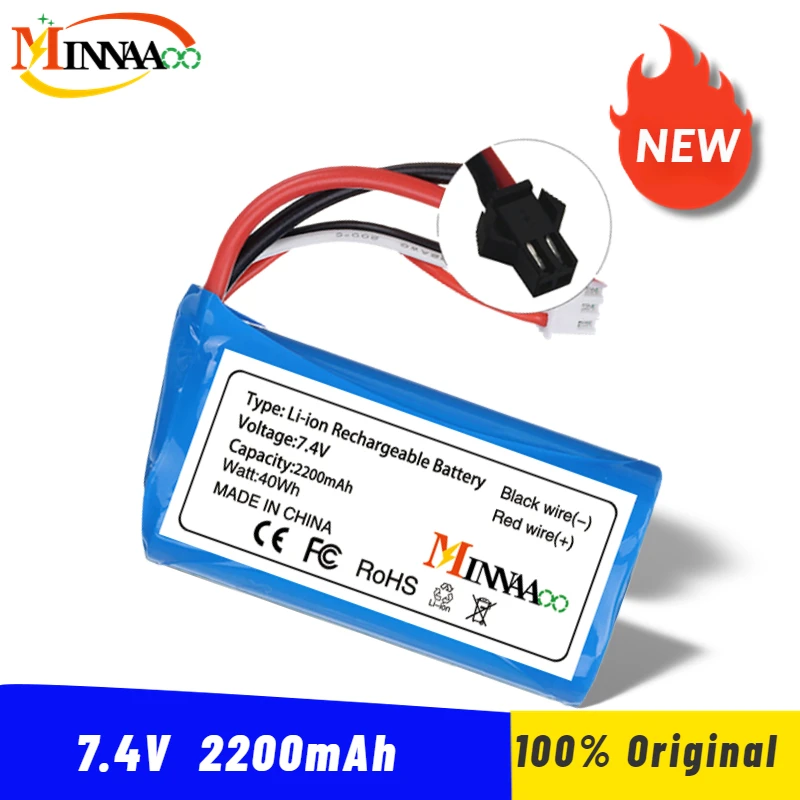 

Minnaaoo 18650 7.4V 3000MAH Li-ion Battery 2S for Wltoys 144001 10428 12428 12423 Q46 RC Car Parts /Charger 7.4 V 3000 MAH