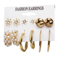 6 pairs set fahion circle earrings set creative vintage pearl circle butterfly heart earrings ear studs acrylic drop earrings