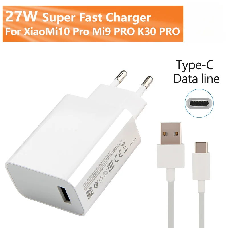 

Fast Charger 27W QC 4.0 Turbo USB Type-C For Xiaomi MI 10 Pro MI 9 Pro Redmi Note8 Note 7 K20 K30 Pro Mix3 Max3