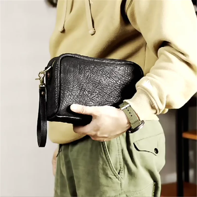 Outdoor casual luxury genuine leather men's clutch bag simple high quality natural real cowhide multifunctional shoulder bag