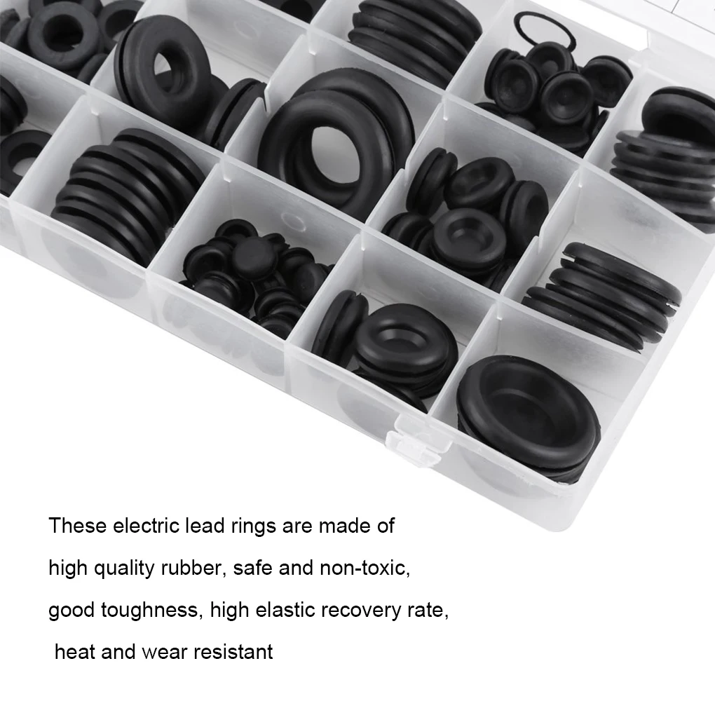 

125Pcs Kit Rubber Grommets Assortment Cable Gasket Fasteners Accessories