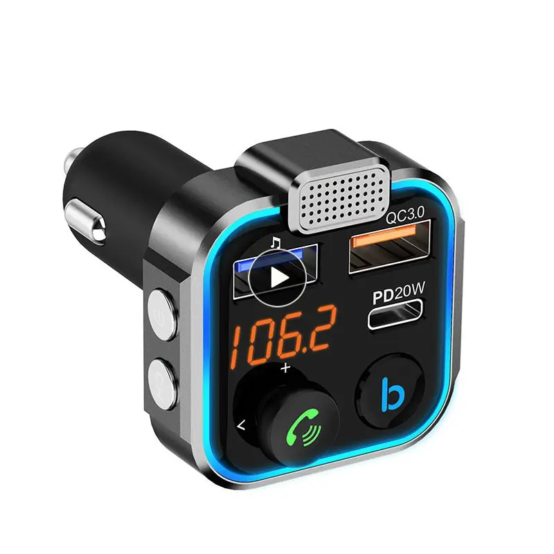 

Qc3.0 Fast Usb Charger Fm Transmitter Support U Disk Car Adapter Hands Free Durable Mp3 Player Car Accessories Pd 20w