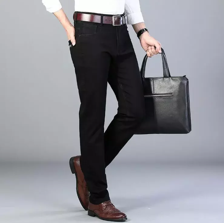 2022New Winter Black Denim Jeans for Men Fleece Thicker Warm Jeans Pants Good Quality Men Stretch Straight Fit Long Jeans Size 4