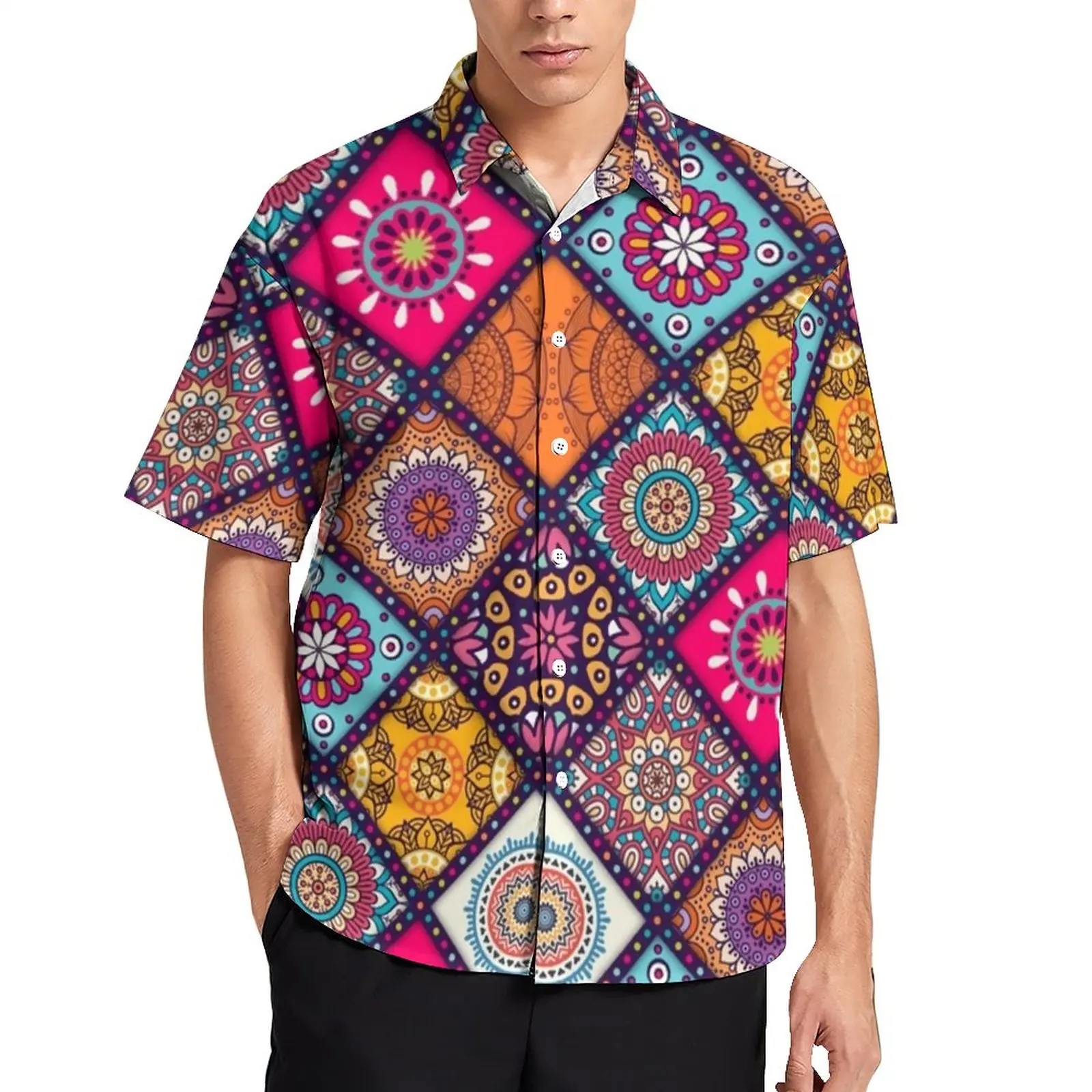 

Bohemian Mandala Vacation Shirt Hippies Print Hawaiian Casual Shirts Man Y2K Blouses Short Sleeve Custom Clothing Big Size 4XL