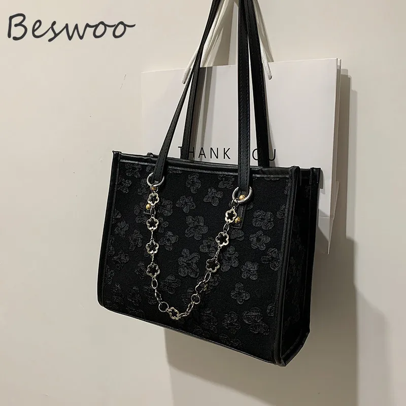 

Fashion Tote Women's Bag 2022 New Quality Leather Luxury Designer Handbag Black Floral Chain Armpit Shoulder Bag Female Bag