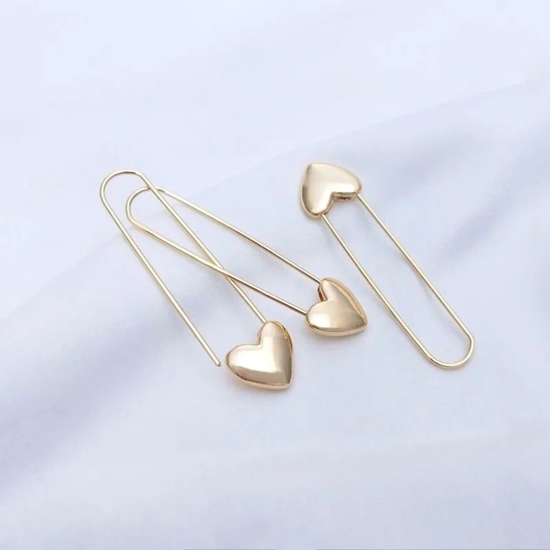

1Pc Tiny Cute Gold Color Heart Shaped Pin Earrings Safety Pin Long Stud Earrings Ear Threader Fashion Jewelry Exquisite Earrings