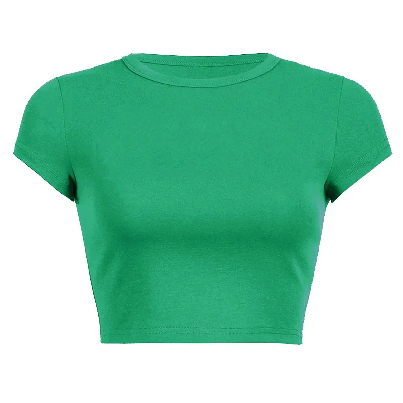 

Y2K Green Short Sleeve Women T Shirts Basic O Neck All Match Female Tops Soft Cute Tees Casual Outfits Party Clubwear Streetwear