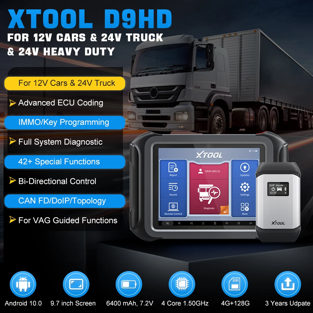 XTOOL D9HD Сверхмощный грузовик Автомобильный сканер Топология Программирование