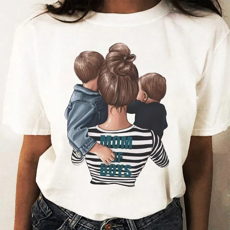 

Футболка женская с круглым вырезом, модная одежда с мультяшным принтом 90-х, в стиле Харадзюку, оверсайз, простая рубашка, для семьи, для мам