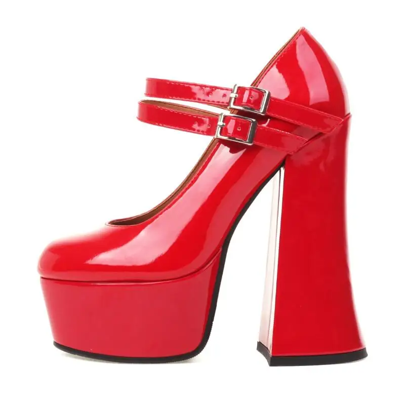 Women's Sexy Party Shoes New Patent Leather Thick High Heel Platform Pumps Black Red Yellow Green Pink Wedding Big Size 42 |