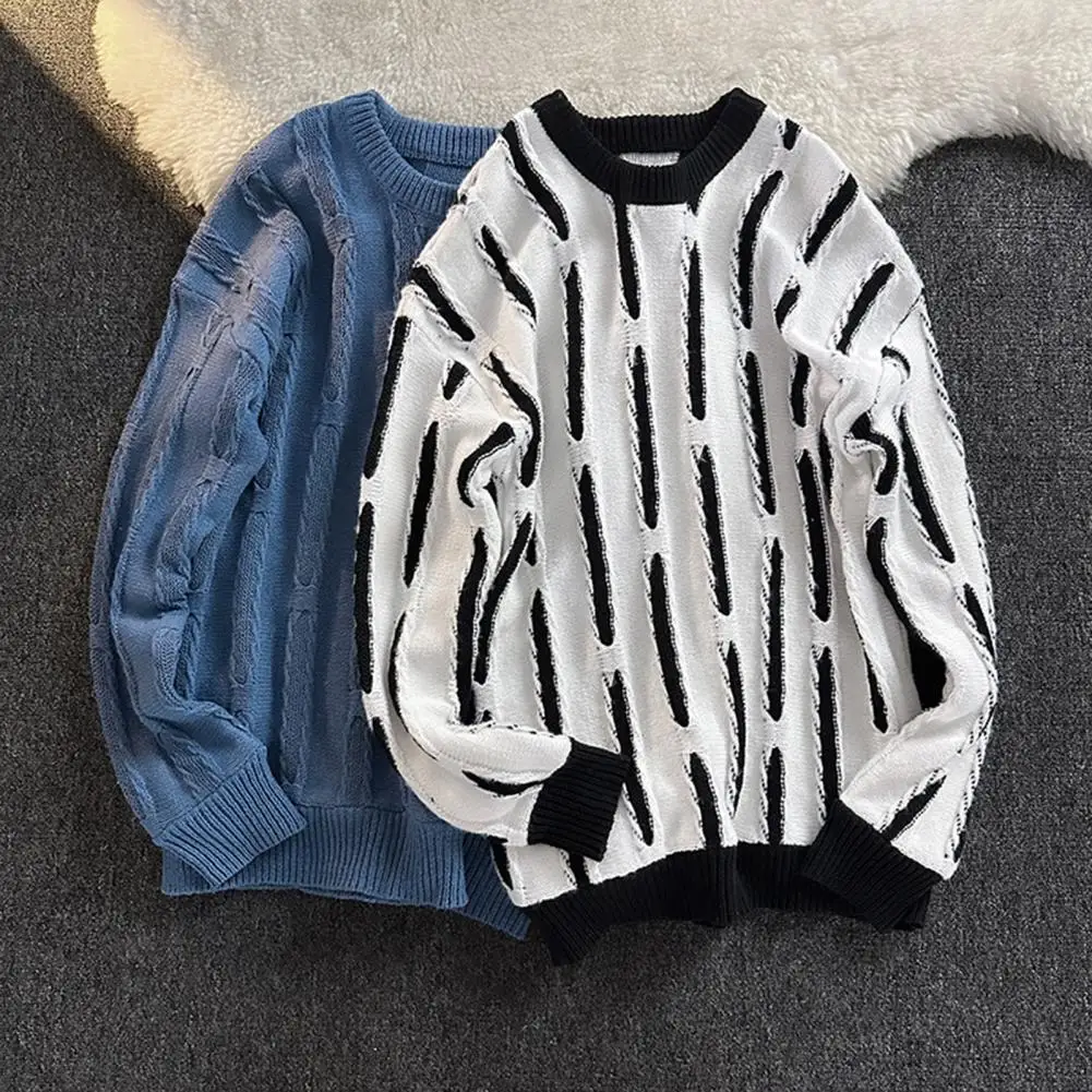 1 шт. свитер с ребристой воротником контрастного цвета мужской осенне-зимний