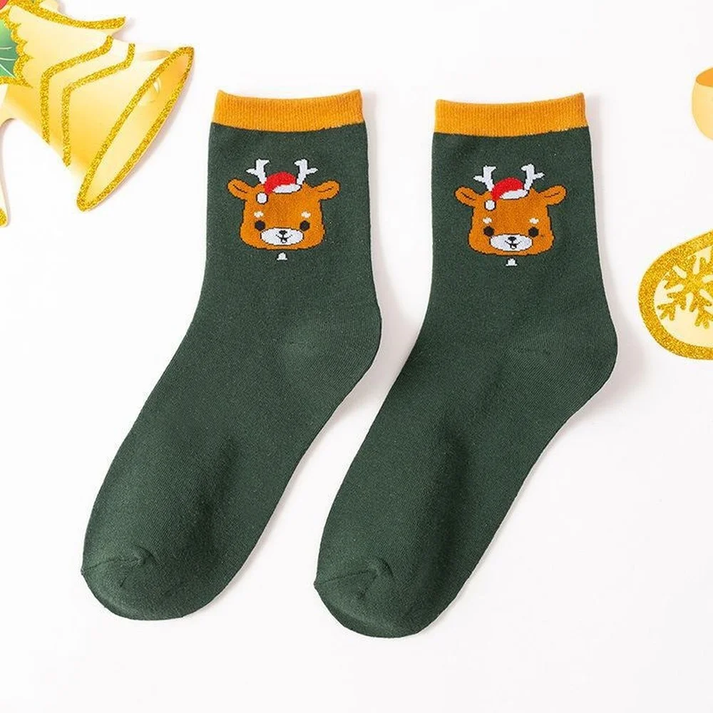 6 Pairs New Autumn and Winter Middle Tube Women Socks Fashion Cotton Cute Santa Claus Elk Snowflakes Christmas Cartoon Socks