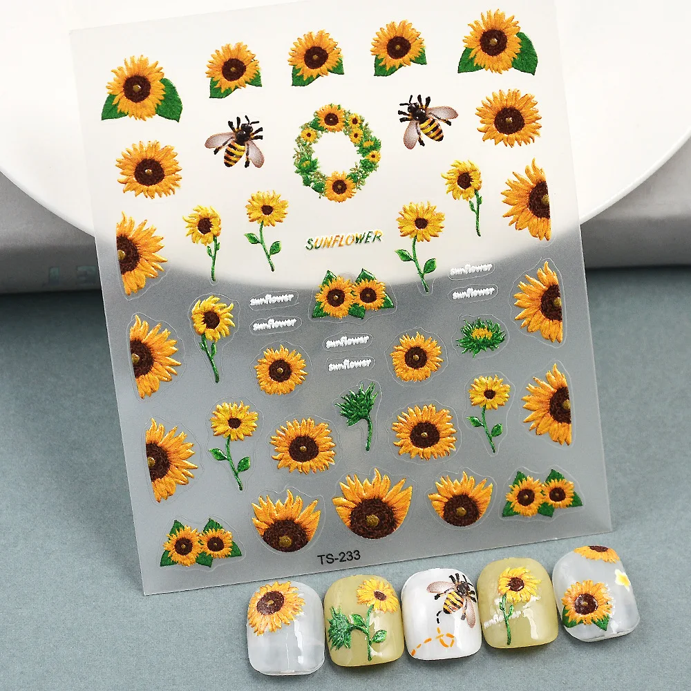

2023 Sunflower Nail Art Stickers Charming Flower Nail Decals 5D Spring Nail Stickers Self-Adhesive Design for Women Girls Gifts