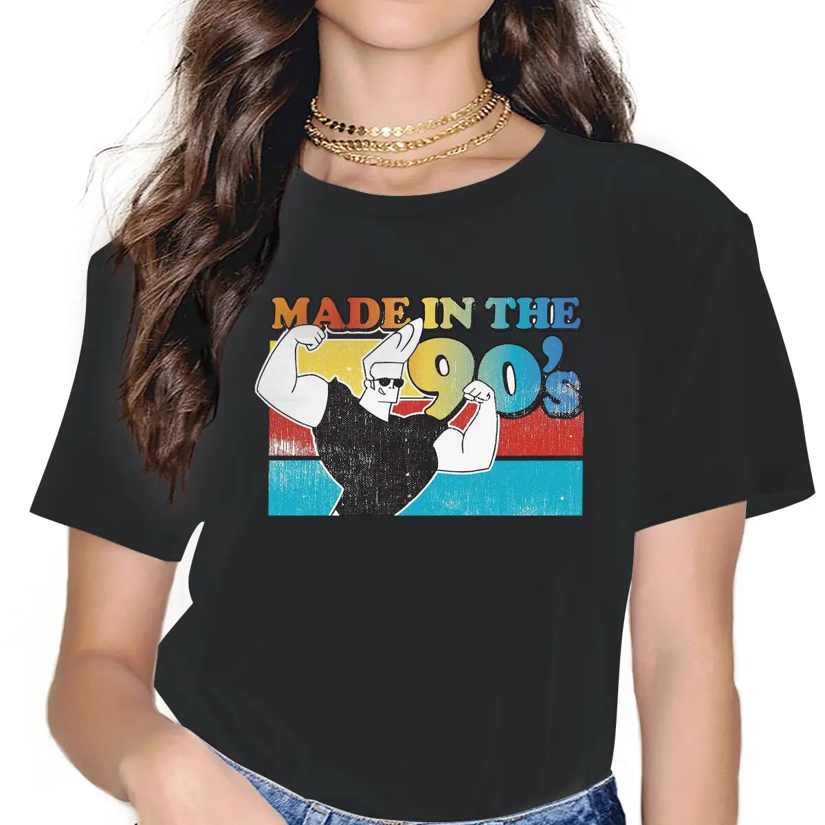 

Fun Made in the 90's T-Shirt for Women Crewneck T Shirt Johnny Bravo Humor Anime Short Sleeve Tees Gift Idea Tops