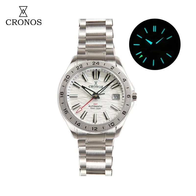 Cronos L6029M GS 39mm Desert Texture NH34 Movement Bubble Sapphire Glass Brushed Bracelet 10ATM GMT Automatic Mechanical Watches