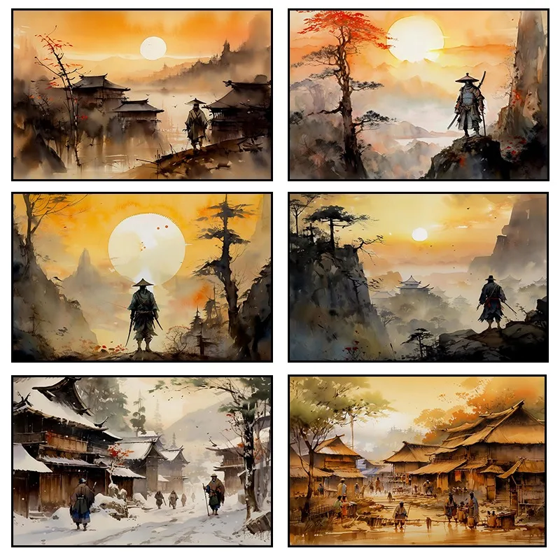 Японские постеры и принты самурая Миямото Мусаси Картина на холсте настенное