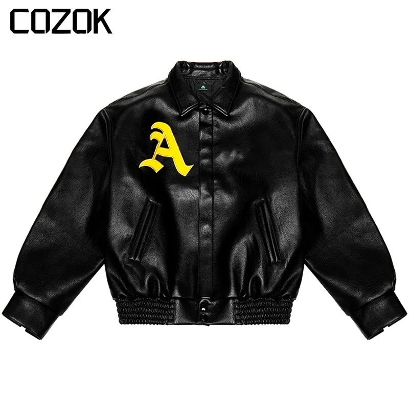 Motorcycle Embroidery Leather College Jacket 2023 Fashion Ca