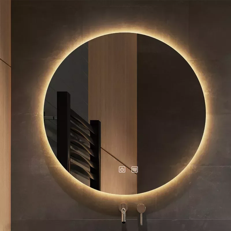 

70cm 27.6" Round LED Smart Backlight Bathroom Mirror With 3 Color Light Defogger Brightness Dimmer Full Body Makeup Mirror
